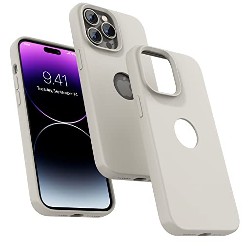 Image of Vaku Luxos Liquid Silicon Logo-Cut for iPhone 14 Pro Case Cover, Soft TPU, Shockproof, Scratch Resistant, 6 Feet Drop Protection, Compatible with iPhone 14 Pro Back Cover - Stone