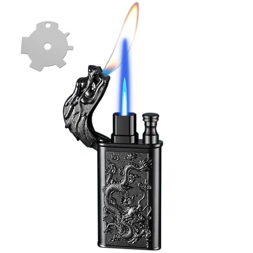 Encendedor antorcha doble llama diseño dragón negro miniatura 1