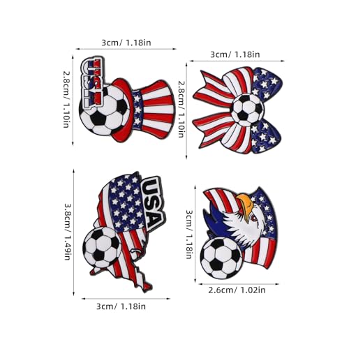 MOBUTOFU 4 szt. przypinek kibica piłki nożnej - odznaki z flagą USA - gadżety z turnieju piłkarskiego 2026 - patriotyczna broszka emaliowana w kolorze czerwonym, białym i niebieskim na kurtki,