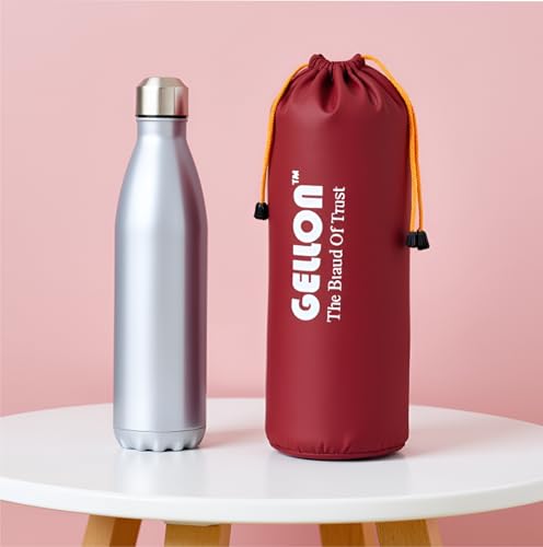 Image of Gellon Bottle Cover In Umbrella Cloth For 750 ML, 1 L to 1.5 Litre Water Proof Drawstring Closer For Travel, Hiking, Office & School Kids In Black Color (Maroon)