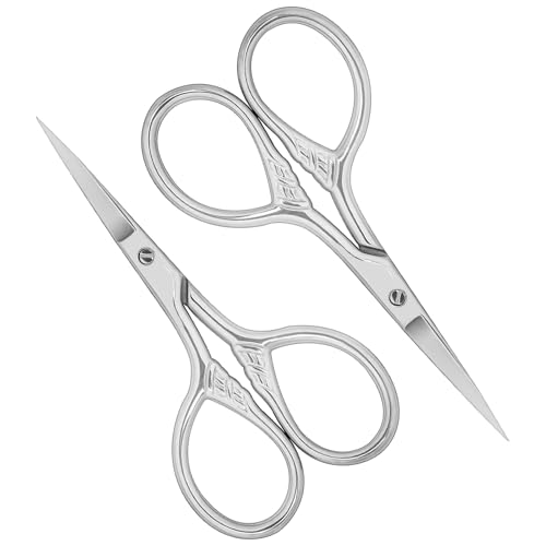 2 Pcs Stainless Steel Small Scissors with Textured Handle Small Scissors Beauty for Facial Hair Eyebrow Eyelash Beard Moustache Grooming Tool for Women Men