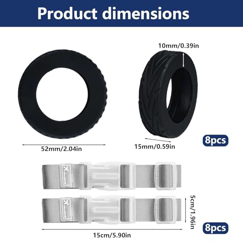 Soomuct Lot de 8 protections de roue de valise, housses pour roues pivotantes de 5 à 6,1 cm, avec deux sangles grises, adaptées pour les bagages à main (noir) – vue 2