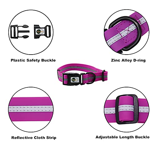 Nimble Dog Collar Waterproof Pet Collars Anti-Odor Durable Adjustable Pvc & Polyester Soft With Reflective Cloth Stripe Basic Dog Collars S/M/L Sizes (Large (15.35”-24.8”Inches), Rose Purple) #TOP1