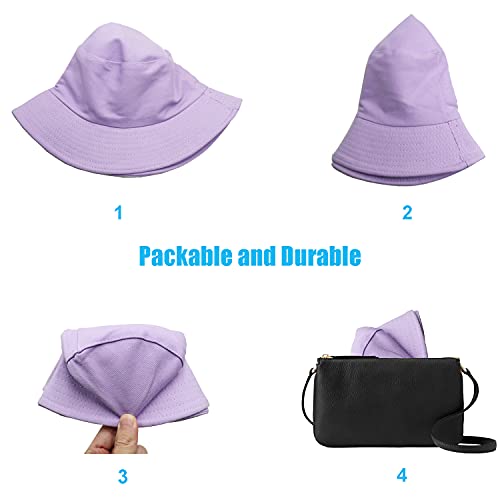 Image of Bucket Hat for Women Men, Reversible Cotton Summer Sun Beach Cap Solid Color Style