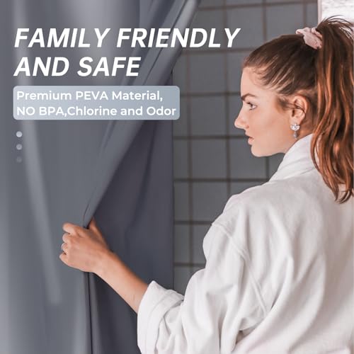 AmazerBath Dark Grey Shower Curtain Plastic, PEVA Shower Curtain Heavy Duty, Gray Shower Curtains for Bathroom, Waterproof Shower Curtain 72x72 with 3 Big Weighted Stones and 12 Rustproof Grommets