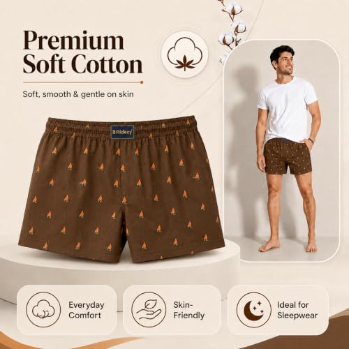 Image of Men's Printed Cotton Boxer Shorts - Soft Breathable Cotton Innerwear for Men, Regular Fit Boxer for Sleepwear, Lounge & Everyday Wear