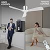 OFANTOP Ventilateur de plafond encastré avec lumières et télécommande, ventilateur de plafond silencieux à moteur DC Wifi 3 pales blanches pour salon, chambre à coucher, patio, 132CM