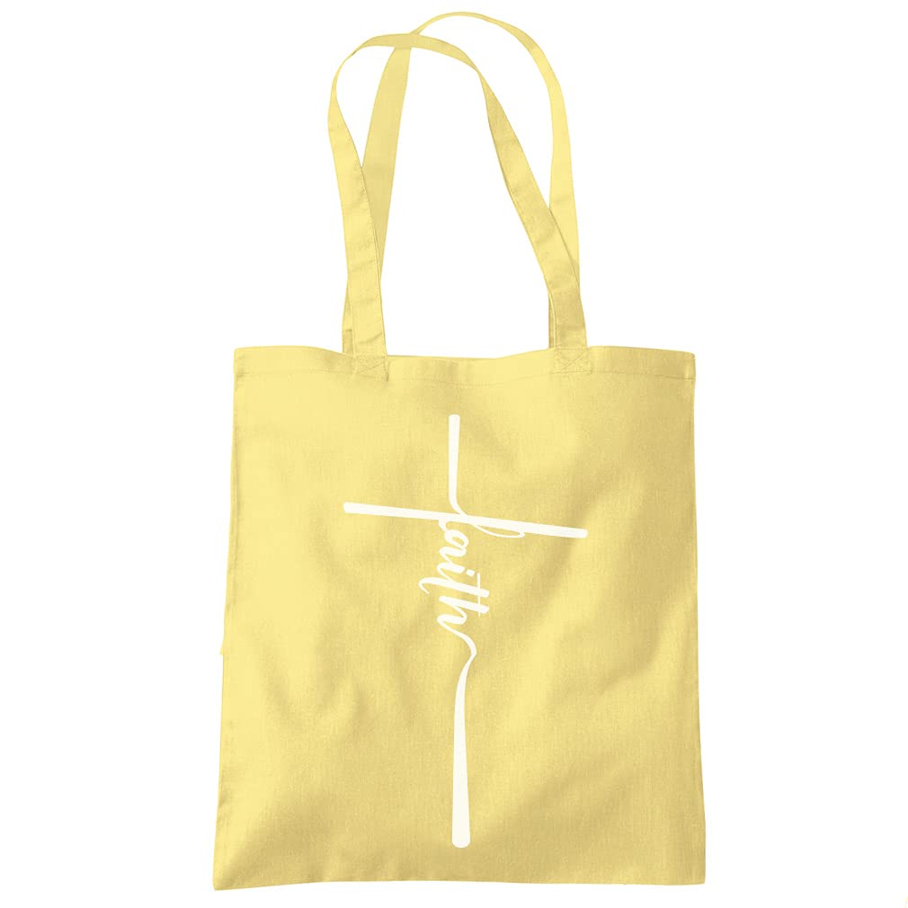 HotScamp Faith - Tote Shopping Bag - Christian Cross Jesus One size lemon yellow
