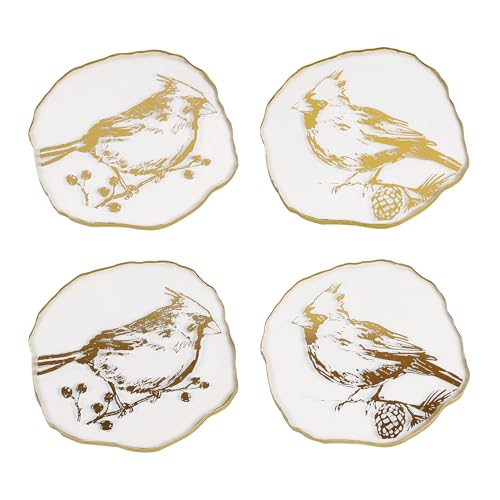 HOME PALETTE Gold Bird Drink Coasters Set of 4 3.74 Inch Round Acrylic