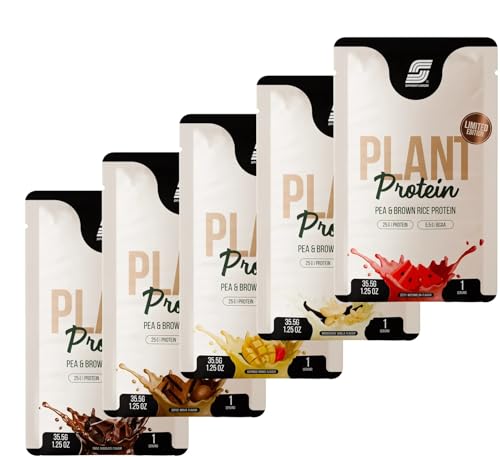 Image of SparkFusion Plant Protein Powder Sachets Combo - Triple Chocolate, Coffee Mocha, Alphonso Mango, Madagascar Vanilla & Zesty Watermelon | Pea & Brown Rice Protein | 25g Protein Per Sachet | 10 Sachets