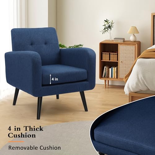 Sillón moderno tela azul con patas de madera miniatura 6