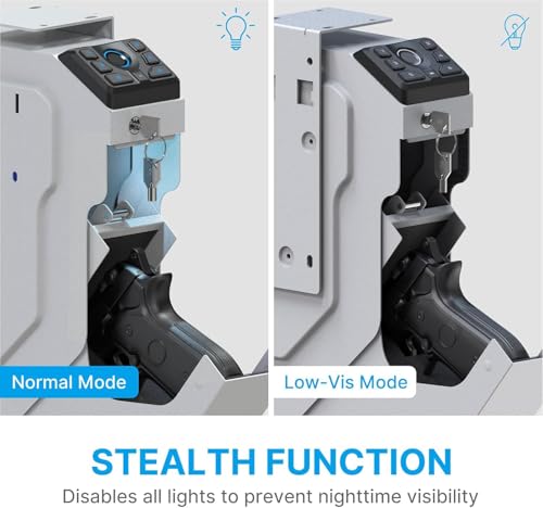 Image of VERPROOF Biometric Gun Safe for Handgun Drop Down Pistol Safe, Smart Pistol Safe with Fingerprint, PIN Code, Key Access for Nightstand, Desk, Bedside, Low-Vis Mode, Type-C Power (White)