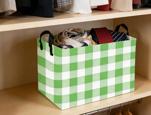 Image of Rectangular Kids Baskets Green grid Basket Cute Storage Bins Organizer Box Boys Room Decor for Home.(Green grid)