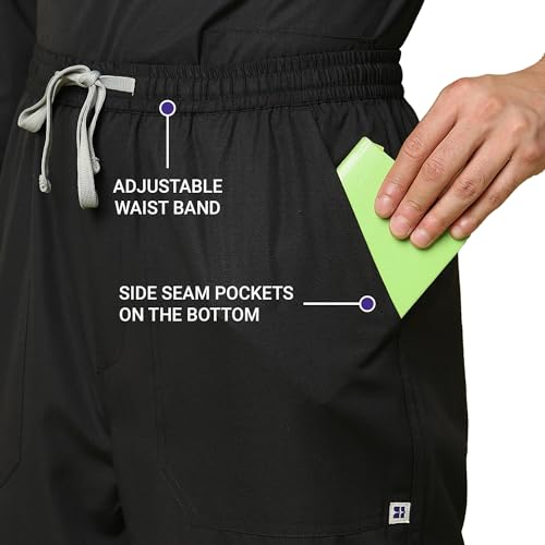 Image of KNYA Active Men's 5-Pocket Longsleeves Scrubs | Set of Top & Bottom | V Neck | Breathable Fabric | Comfortable | Durable | Uniform for Doctors, Nurses and Dentists (XL, Black)