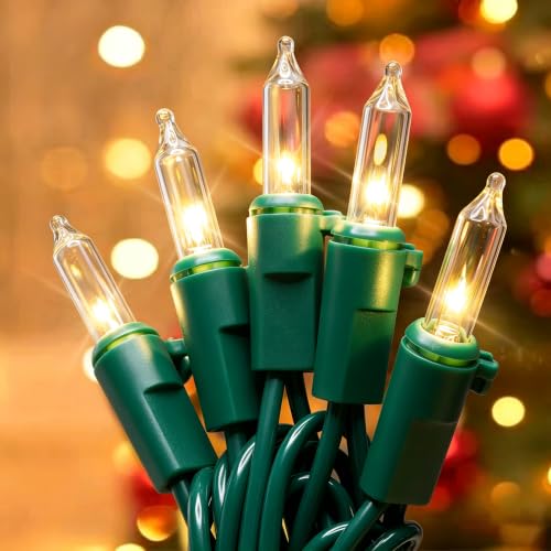 Hopolon Clear Christmas Lights 13 FT 50 Count String Lights Green Wire