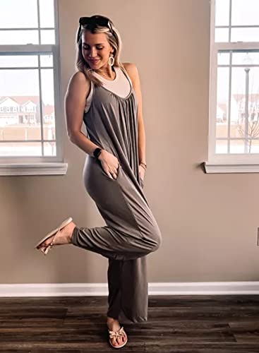 Happy Sailed Womens Spaghetti Straps Wide Leg Pocket Romper Jumpsuits Baggy Long Pantsjumper Playsuits Gray Large #TOP3