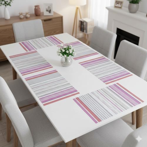 Image of YELONA Placemats for Dining Table - Heat Resistant, Non-Slip & Washable PVC Vinyl Table Mats - Set of 4, 45 x 30 cm (Multicolor & Pink)