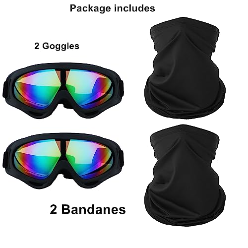 Image of LJDJ Motorcycle Goggles,2 Pack Dirt Bike ATV Motocross Riding Hiking Protective with 2 Pack Neck Breathable Bandana Mask (Black Frame /Multicolor Lens)