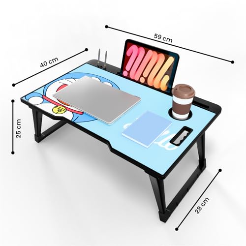 Image of Foldable Wooden Mini Laptop Table for Bed, Study Table with Drawer, Tablet /Mobile Holder for Kids & Adults (COTTED DRM)