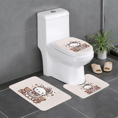 ハローキティ かわいい アニメ 3点セット バスマット トイレマット 便座カバー フタカバー 滑り止め 吸水 人気 漫画 足ふきマット 暖房 ふんわり 洗える 抗菌 防臭