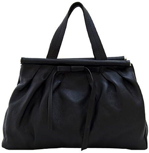 Lush Leather Top Bar Black Ribbon Tote