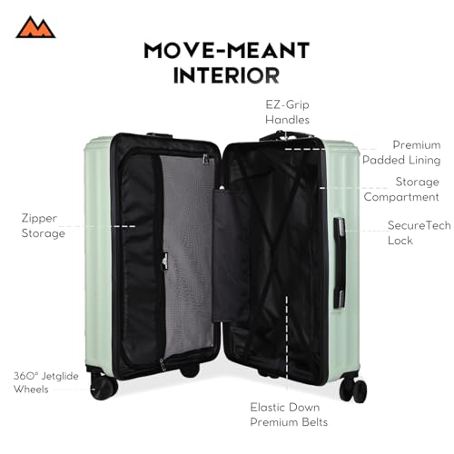 Image of MOVE-MEANT Set of 3 ROAMIFY Small Cabin, Medium Check-in & Large Check-in Suitcase | 55 Cm, 66 Cm & 75 Cm | 360 Degree 8 Wheels Number Lock Polycarbonate HPS Green Trolley Bag | Luggage for Travel - Pack of