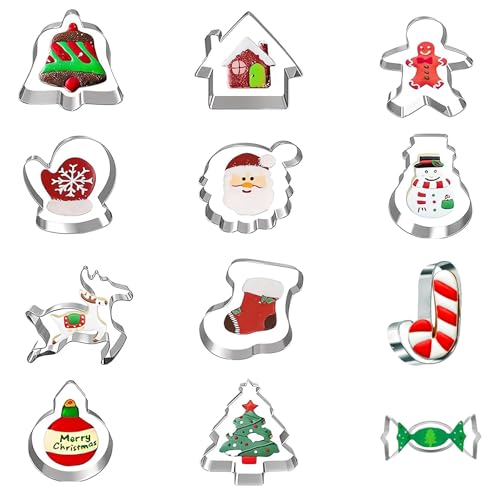 CLHXWU 12 Stück Ausstechformen Weihnachten Set,Plätzchen Ausstecher...