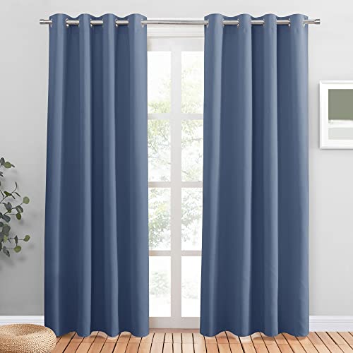 Image of PONY DANCE Blue Haze Blackout Curtains - Thermal Isulated Room Darkening Drapes for Bedroom /Living Room, Set of 2 Curtain Panels, 55 x 80 inch
