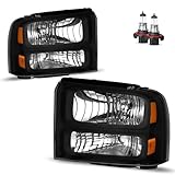 KarSpareHub Headlights Assembly for 2005-2007 Ford F250 F350 F450 F550 Super Duty Headlamp Replacement Black Housing Driver & Passenger Side