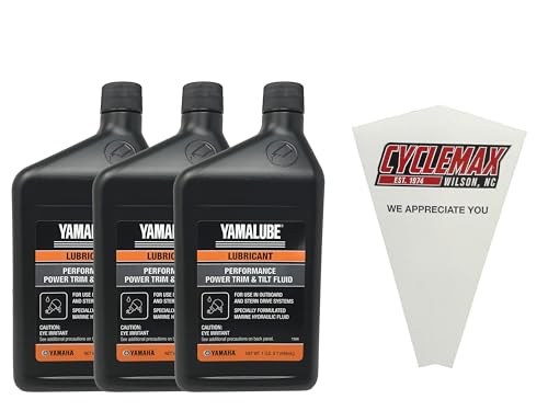 Cyclemax Three Pack compatible with Yamaha Performance Power Trim & Tilt Fluid ACC-PWRTR-MF-32 Contains Three Quarts and a Funnel