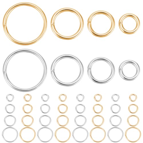 Beebeecraft 600Pcs 4/5/6/8mm Open Jump Rings 18K Gold & 925 Sterling Silver Plated 304 Stainless Steel Jump Ring Connector Links for Jewelry Making DIY Crafts Accessories