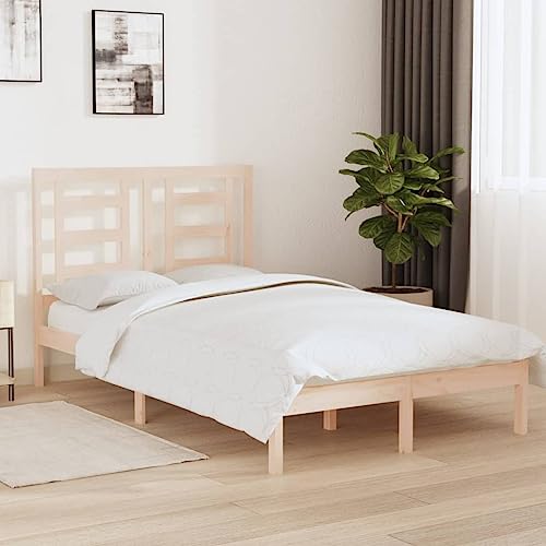 HaoChrymec Estructura de Cama de Madera Maciza de Pino, Diseño Clásico con Cabecero, Cama Individual Ideal para Dormitorio Principal o Habitación Juvenil, Color Natural, 120x200 cm