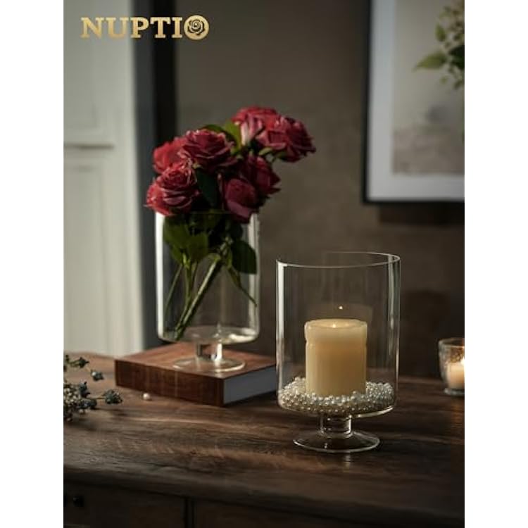 Glass Candle Holder for Pillar Candles - Large Glass Vases for Table Decoration, Clear Hurricane Candle Holder for Wedding Christmas Halloween Party Centerpiece Dining Room Decor, Gifts for Women