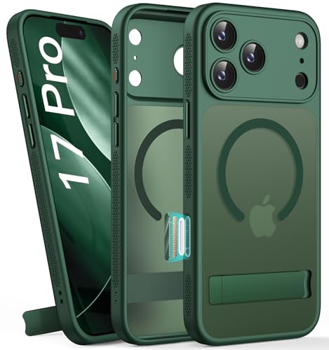 Image of Vihibii for iPhone 17 Pro Cover with Stand & Camera Control, [Compatible with Magsafe], Full-Cover Lens Protection, Rugged Hard Back & Silicone Edge, Non-Slip Translucent Slim Case, 6.3 inch 2025, Green
