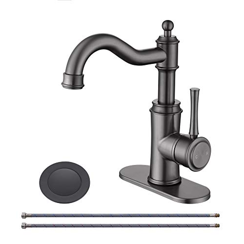 MEJOR Swivel Spout Single handle bathroom lavatory Faucet With Metal pop-up drain with overflow and CUPC water lines,Brushed grey Stainless,ME3507-BS