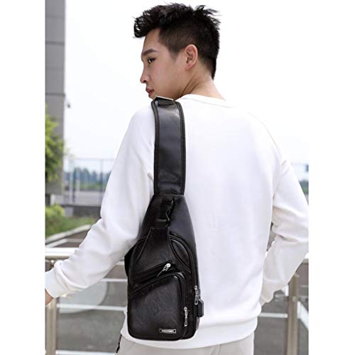 Baoblaze Bolsa De Couro Masculina Sling Bolsa Ombro Crossbody Bolsa - Preto