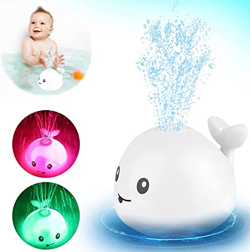 Baby Bath Toys, Light Up Baby Whale Bath Toys with LED Light, Whale Automatic Water Spray Bath Toy, Bath Sprinkler Toys for Boys Girls, Swimming Pool Bathtub Toys (White)