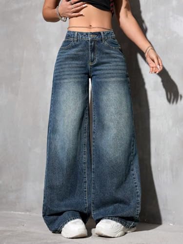 Image of Glossia Denim Baggy Jeans for Woman | Wide Leg Jeans for Women | High Waist Jean's for Woman | Loose Fit Plus Size Denim Ladies Jean's for Women(WJ-2405-$)