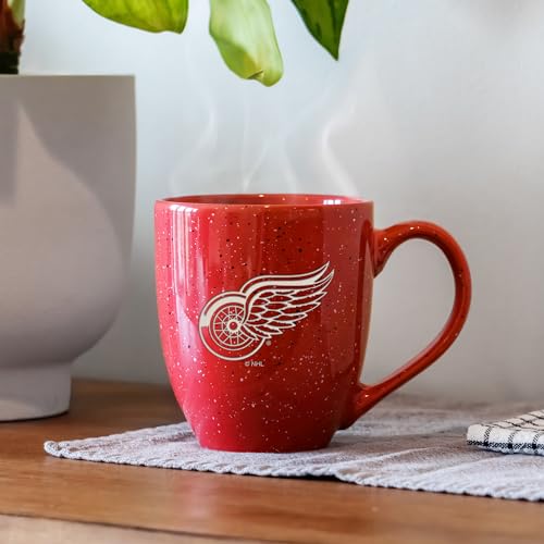 Image of Rico Industries NHL Hockey Detroit Red Wings Red Personalized 16 oz Team Color Laser Engraved Speckled Ceramic Coffee Mug