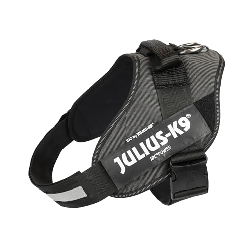 IDC Powergeschirr, XL, Schwarz-Grau - Reflektierendes Hundegeschirr mit Logo-Feld, verstellbar, atmungsaktiv, Bewegungsfreiheit, Oeko-TEX Zertifiziert, für kleine, mittlere & große Hunde