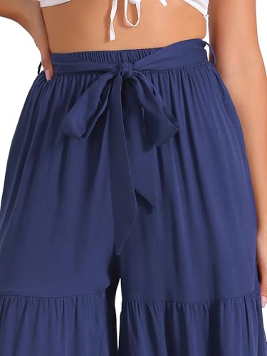 Image of Allegra K Women's 2026 Summer Wide Leg Palazzo Pants High Waisted Flowy Trendy Casual Lounge Boho Beach Ruffles Trousers