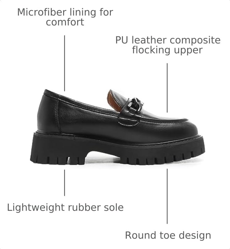 Image of Chunky Loafers Women Platform Loafers for Women Chunky Heel Lug Sole Loafers for Women Slip ons Round Toe