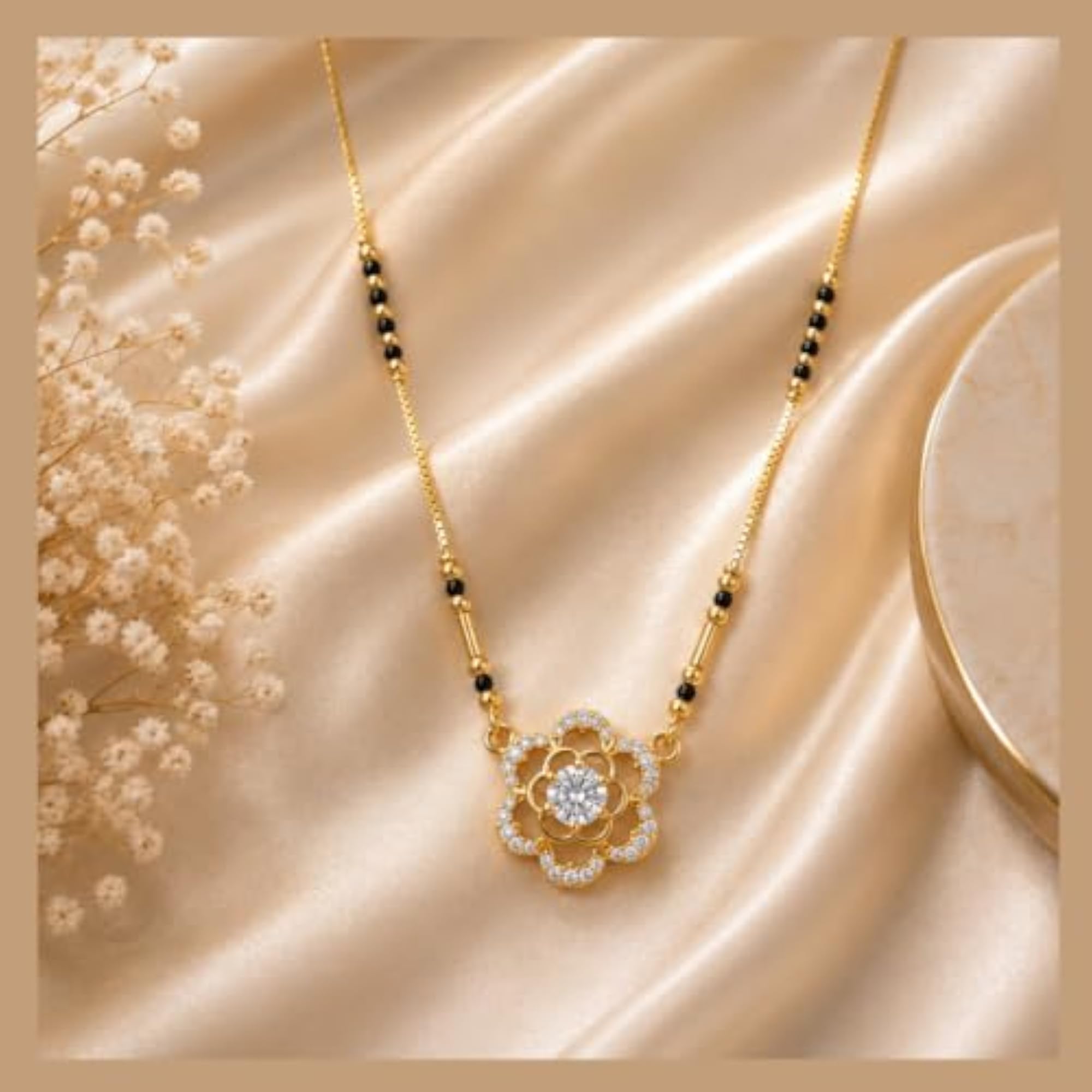 Women's Floral Pendant Mangalsutra with Bead Chain