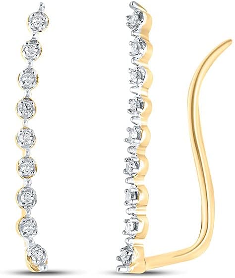 10k Yellow Gold Womens Round Real Natural Diamond I1-I2 clarity; G-H color Climber Earrings 1/20 Cttw (Length 0.77 inches Width 2 mm)