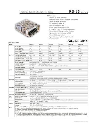 Alimentation à découpage 35W bloc de tension stable RS-35-15