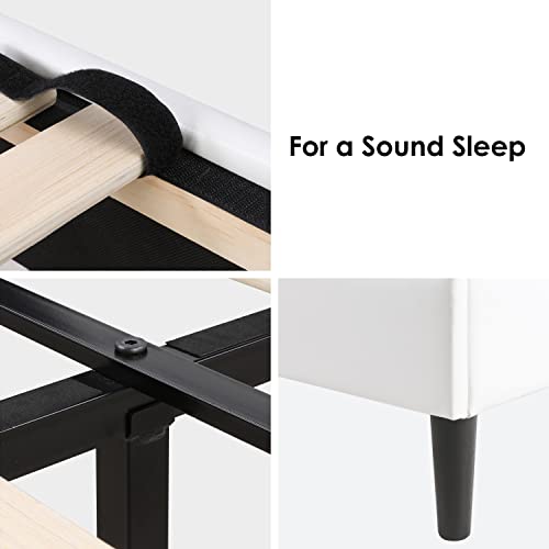 Ttview Upholstered Queen Bed Frame With Button Tufted Headboard, Modern Faux Leather Platform Bed With Wooden Slat Support, No Box Spring Needed, Sturdy And Noise-Free, Easy Assembly, White #TOP5