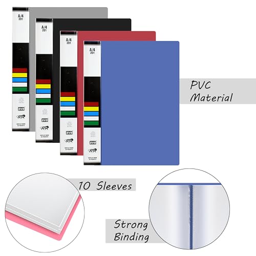 Image of TULMAN 2 Pack 10 Pockets Bound A4 Size Presentation Display Book Portfolio File Folder Presentation Binders with Plastic Clear Sleeves Document Organizer for School Office (Assorted Color)