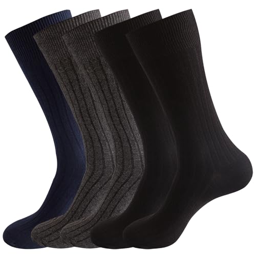 Men's Dress Crew Socks 5 Pairs Mens Cotton Calf Business Formal Socks Soft Breathable Athletic Long Sport Socks - Main Image