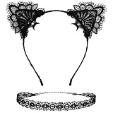 Villorem 2Pcs Lace Cat Ear Headband & Collar for Women - Halloween Bachelorette Party Cosplay Costume Accessory