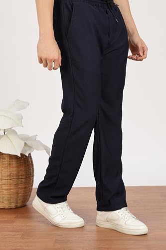 Image of Men's Regular Fit Textured Trousers with Elastic Waistband & Drawstring Closure - Casual & Smart Everyday Pants